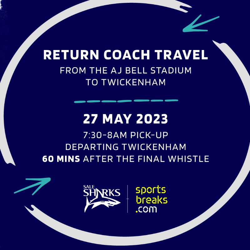 SaleSharksRugby's tweet photo. 𝗧𝗪𝗜𝗖𝗞𝗘𝗡𝗛𝗔𝗠 𝗧𝗥𝗔𝗩𝗘𝗟 🚎

Travel together to HQ #SharksFam and soak up all the pre-match excitement as you make your way down south! 

👉 Swipe for more information.

Secure your seats today via the link below👇.

#SharksAreCircling | #SharkTime
