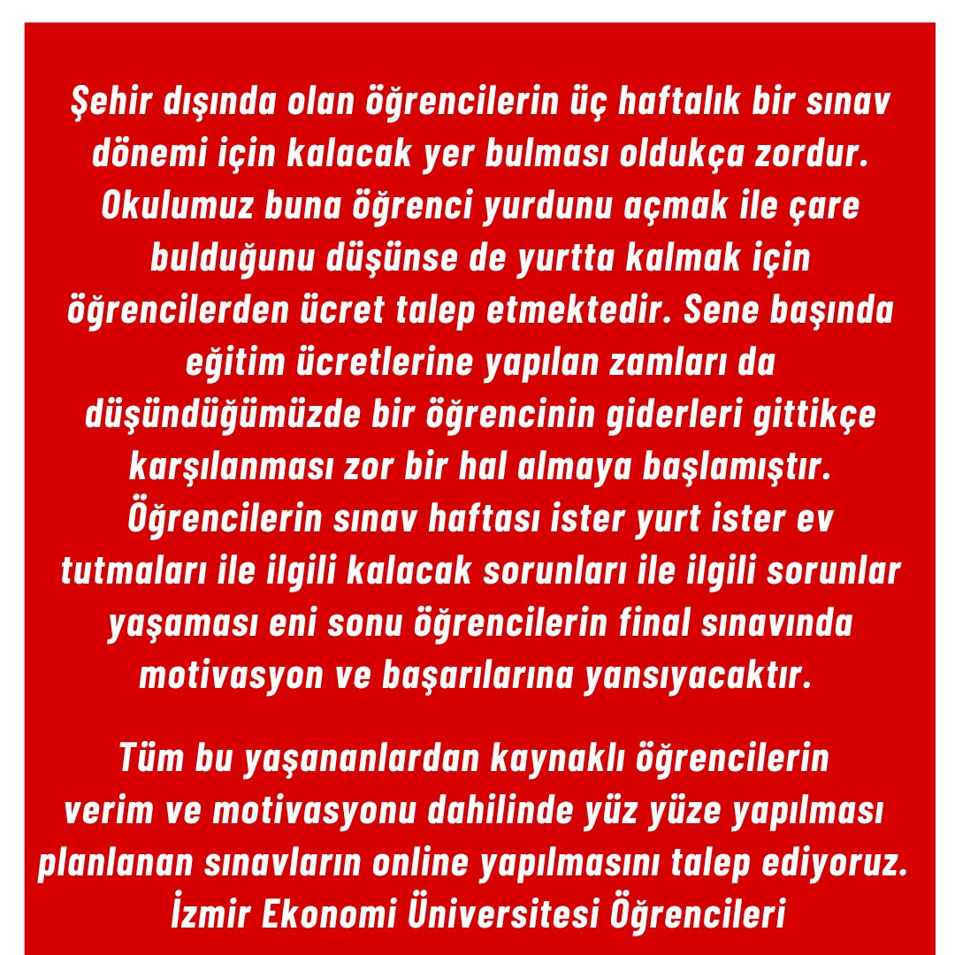 ieu_dayanisma's tweet photo. İzmir Ekonomi Üniversitesi Rektörlüğüne iletmek üzere hazırladığımız dilekçeyi edinmek için bizlere ulaşabilirsiniz. 

Öğrenci dayanışmasını büyüterek tüm sorunlarımızı aşacağımız gibi, karanlığı da yan yana mücadele ederek aydınlığa kavuşturacağız. #Finalleronlineolsun https://t.co/Si9zWWJtth