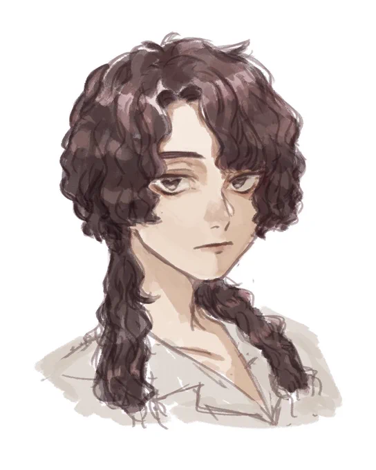 今日見かけた可愛い髪型の人描いておこうと思ったけど絵にするの難しい  ウルフより長短がはっきり分かれてて、きれいな細いパーマで、つやつやで可愛かった