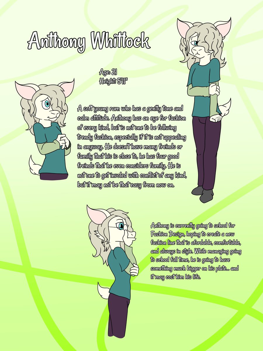 OGAlphaSheep's tweet photo. Everyone! Meet Anthony Whitlock! He next addition to the Alpha Sheep cast! Two down, three to go! 

Remember that early access to stuff about the comic will be up on my patreon! https://t.co/FzFDkMTpI9