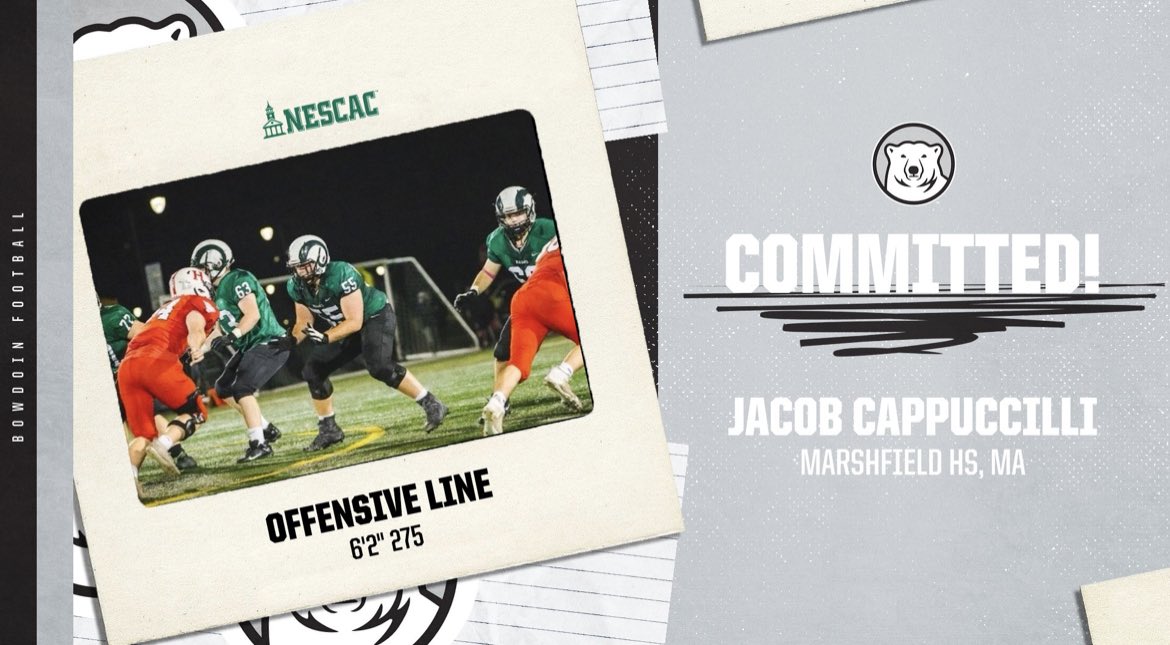 BowdoinFB's tweet image. Welcome to #TheHunt🐾

@JacobCap55 

🏫: Marshfield HS, MA
🏈: OL
🔗: hudl.com/profile/125831…