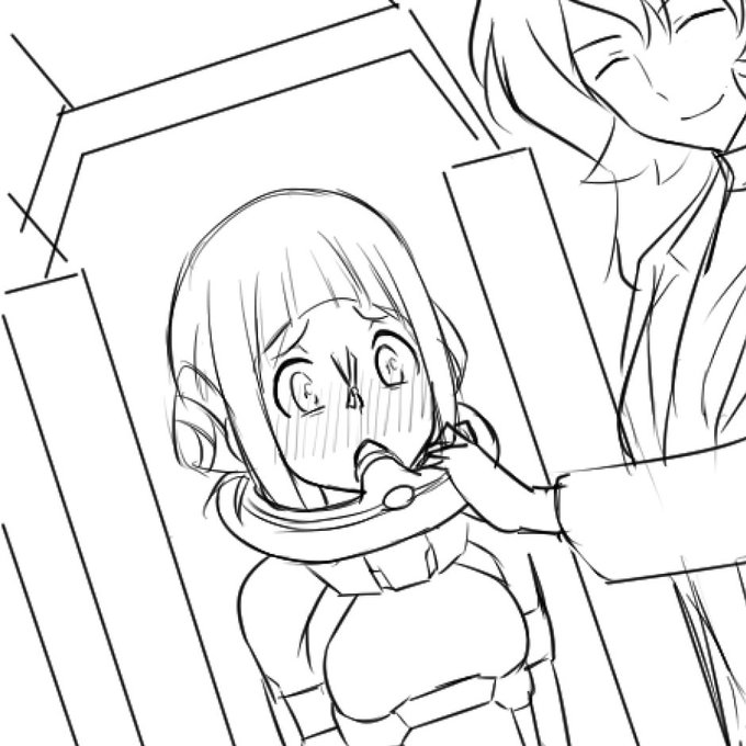 ラフ段階では夜露の痴態を見て鼻血堪えてるイメージだったけど、目の前で夜露が不本意なアクメされて興奮するのどかは解釈違いだな、と思って変えた表情。
のどかは恐らく夜露が責められる姿では興奮せず、夜露に自分が責められることで興奮するタイプ。
完全に受けなので。ドMなので。 