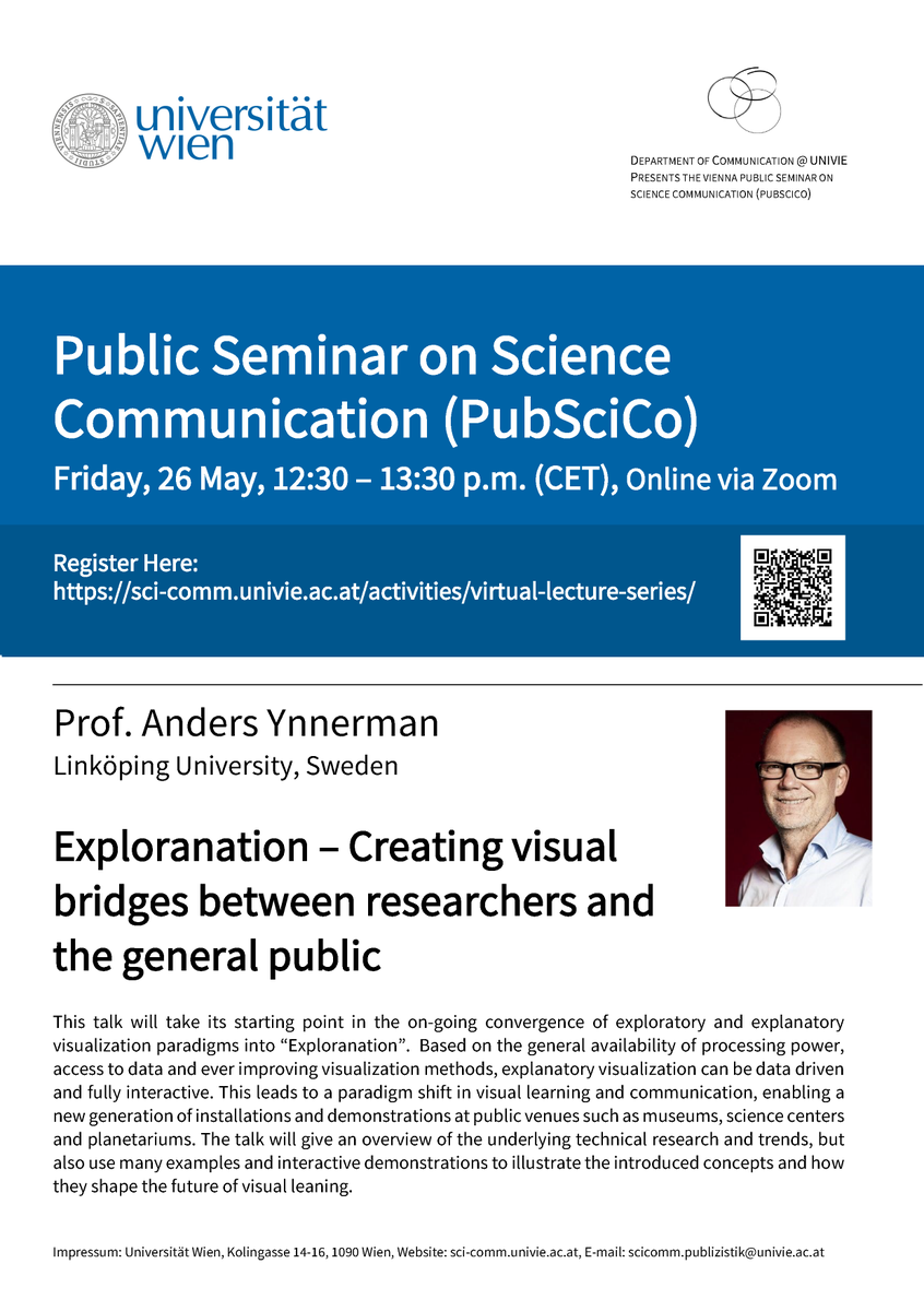 Sophie Lecheler (@solecheler) on Twitter photo 📢📢Another excellent virtual lecture at our <a href="/univienna/">Universität Wien</a> science communication network is coming up! On may 26, <a href="/andersynnerman/">Anders Ynnerman</a> will be speaking about visualisations! sign up here: sci-comm.univie.ac.at/news-and-event… 📢📢Another excellent virtual lecture at our <a href="/univienna/">Universität Wien</a> science communication network is coming up! On may 26, <a href="/andersynnerman/">Anders Ynnerman</a> will be speaking about visualisations! sign up here: sci-comm.univie.ac.at/news-and-event…