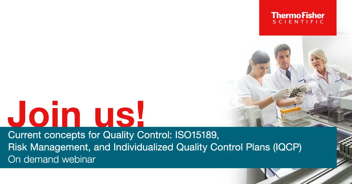 Labroots's tweet image. Clinical Lab Professionals! Are you aware of risk management, ISO15189 and IQCP and their importance for your laboratory? Don’t miss attending this webinar, register here: buff.ly/3MU65gq 

#QualityControls #clinicallab #ISO15189 #IQCP @thermofisher