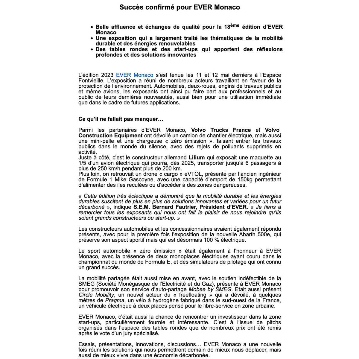 Communiqué de presse —  Monaco, le 16 mai 2023. Succès confirmé pour EVER Monaco ! #EVERmonaco #pressrelease #Monaco