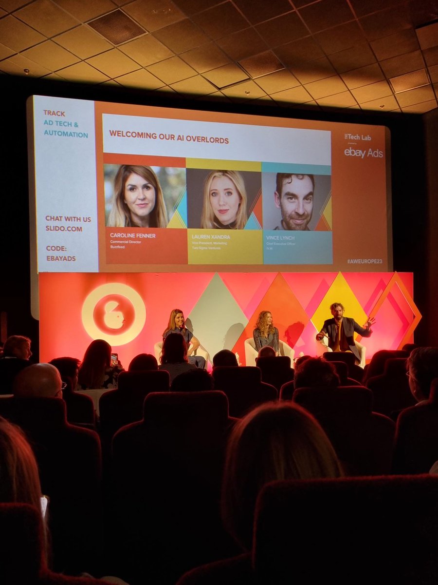 Fascinating look at #AI's implications at #aweurope23 with <a href="/mach1nelearning/">Vince Lynch</a>, Caroline Fenner, and <a href="/laurenxandra_/">Lauren Sharman</a> Whose values are represented? Who controls #access? And how will this impact #criticalthinking? #inspiration #innovation