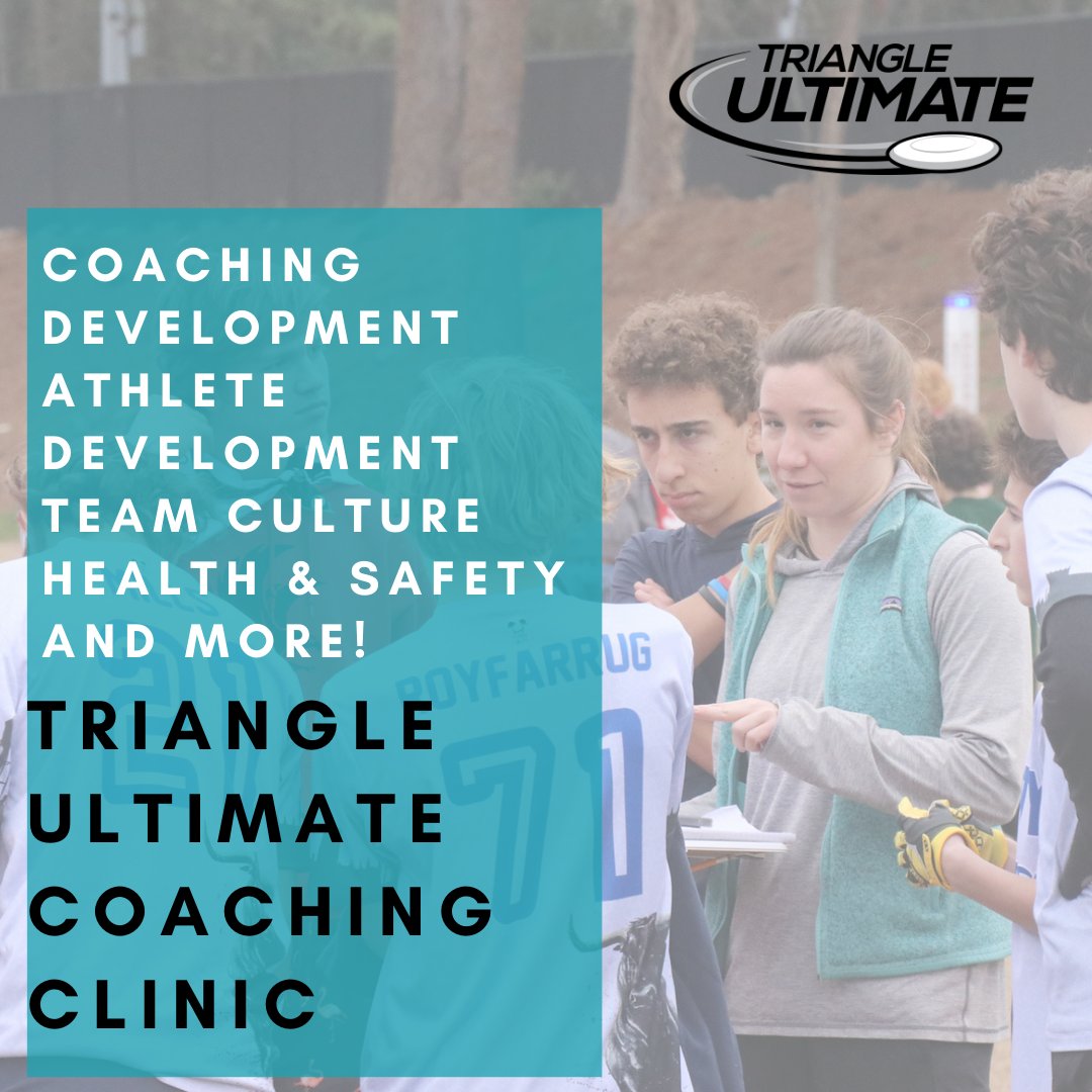TriangleUlty's tweet image. Interested in coaching one of the many programs, leagues, or teams in the Triangle?

Triangle Ultimate is hosting a FREE Learn-to-Coach Clinic to help you develop strategies and techniques to coach Ultimate Frisbee! 

Check out the link in our bio for more information! 📋