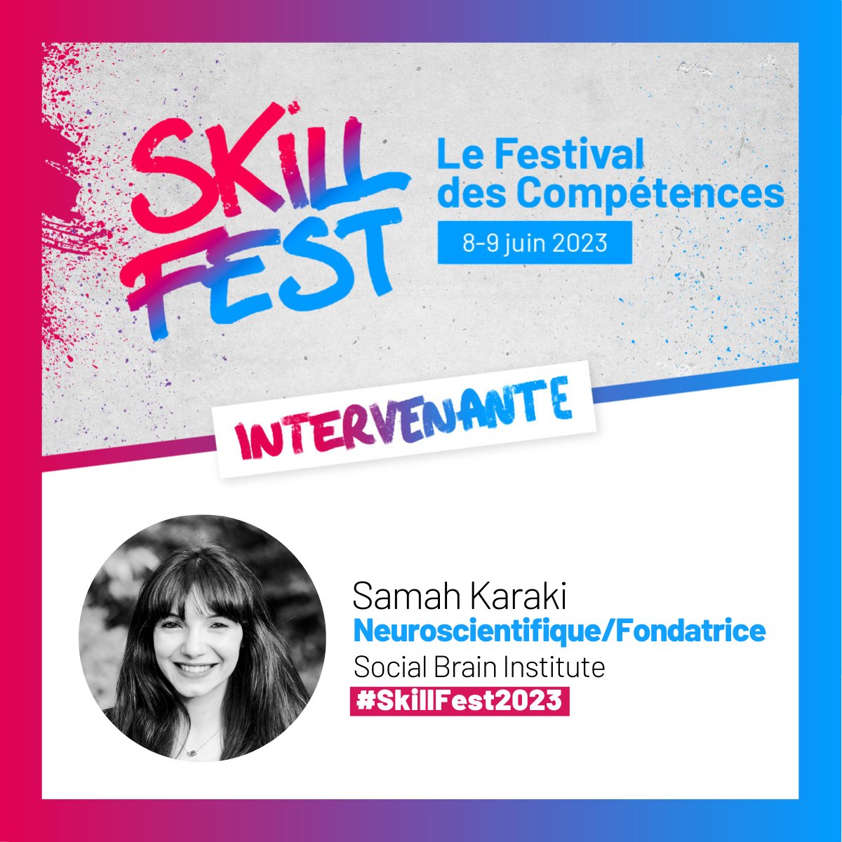 Comment travaillons-nous dans un monde incertain ? Samah Karaki vous donne RDV au #SkillFest2023 pour évoquer notamment la quête de sens au travail à la lumière de ses travaux sur les spécificités du cerveau humain.

🎫 Découvrez le programme ! skillfest2023.fr