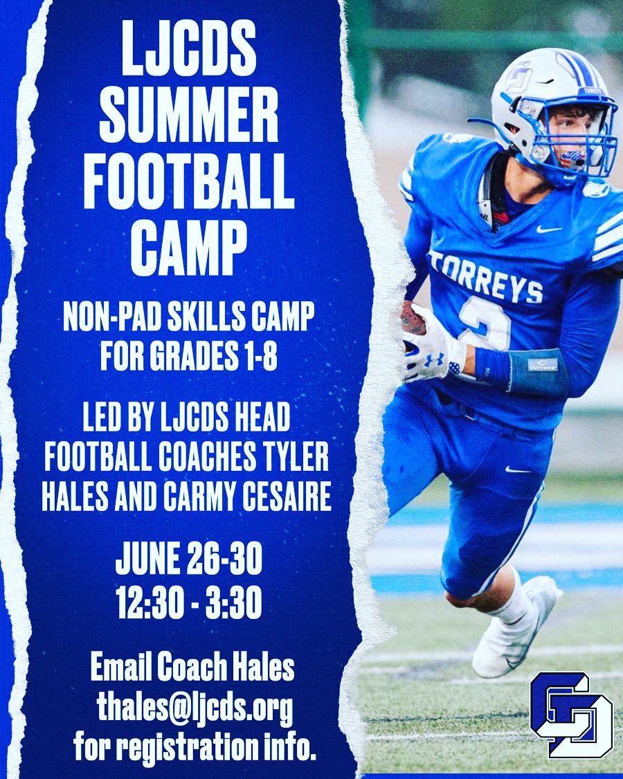 coach_hales's tweet photo. Join our @TORREYFOOTBALL coaches and players for our football camp in June! Click here to sign up: https://t.co/xxYpSLpK81. #OneTreeOneTeam #TorreyPride https://t.co/yYmKK9I6y4