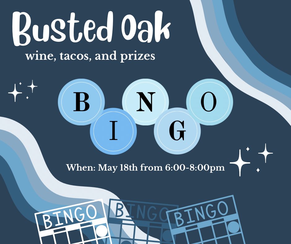 Come out for a nice glass of wine, Taco  Thursday ( 3 tacos for $7) and we play bingo for prizes. Come join the fun!

#wine #Texas