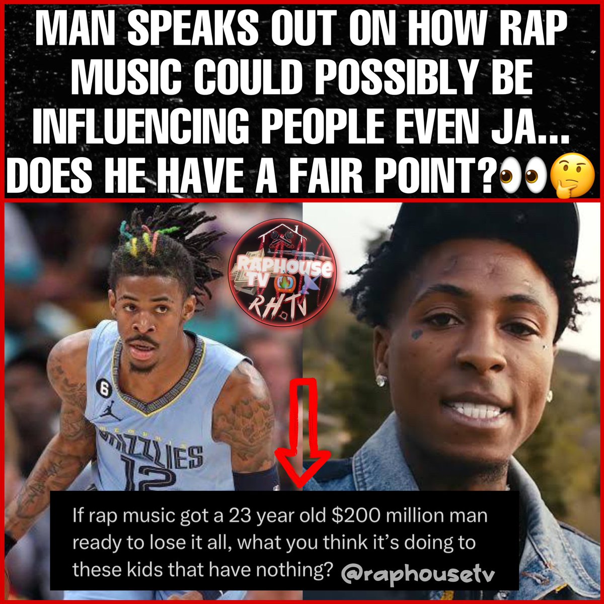 raphousetv2's tweet photo. Man Speaks Out On How Rap Music Could Possibly Be Influencing People Even Ja... Does He Have A Fair Point?👀🤔 https://t.co/CrGs8gCljz