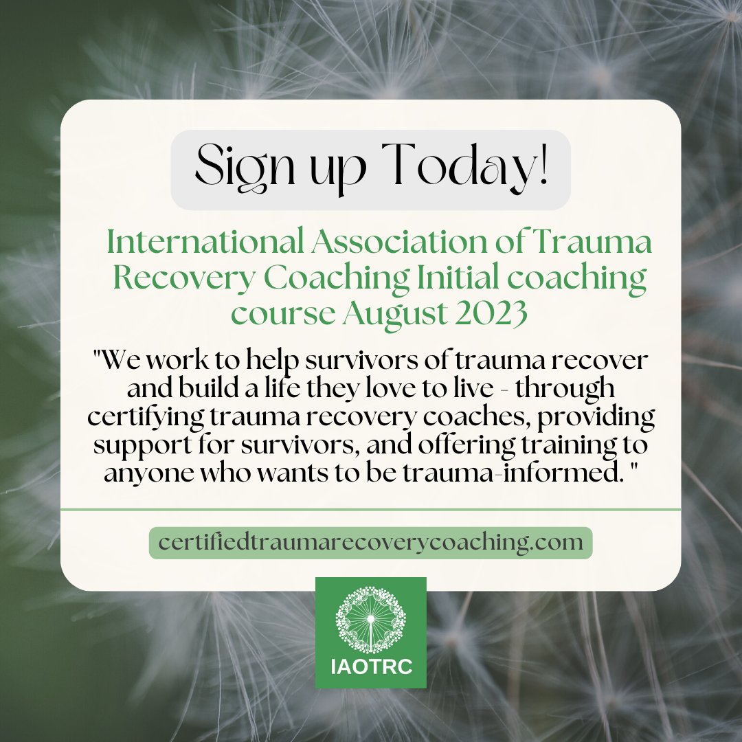 iaotrc's tweet image. Sign up bellow-
certifiedtraumarecoverycoaching.com/initial-certif…
#education #coachingcourse #onlinecourse #iaotrc #Trauma #certification #traumainformed #mentalhealth #signup #traumarecovery #traumacoaching