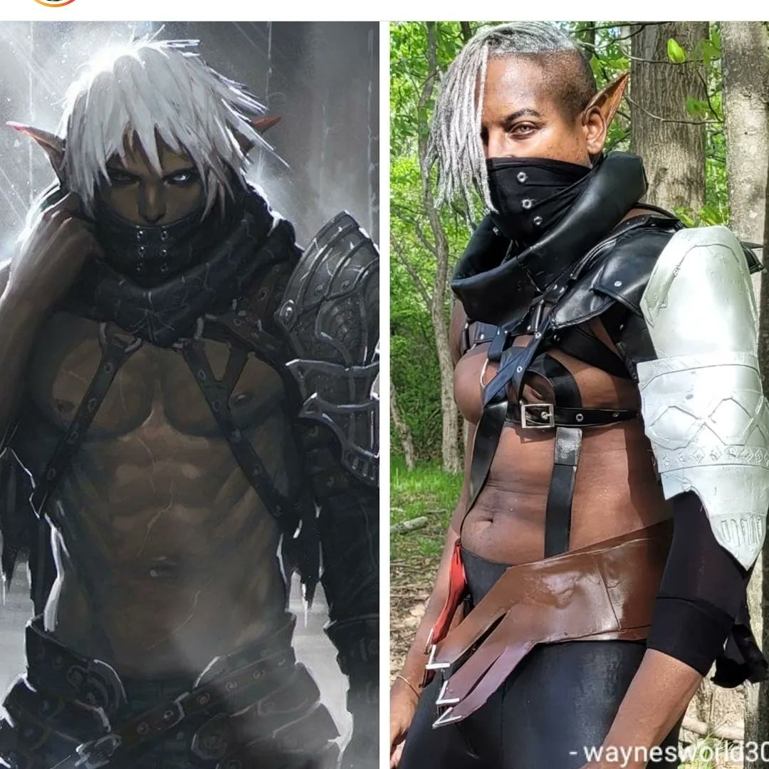 Here are more #sidebyside (s) of Cerreth, the Dark Elf.  He's from #MabinogiDuel a card game.
.
.
.
#BlackFaeDay #blackcosplayer #wendrllcosplays #BlackFaeMay #cosplayvscharacter #cosplay #blackcreator #afropunk