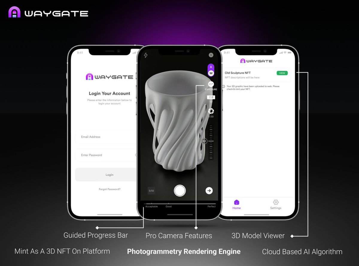 BotOfWallStreet's tweet photo. Waygate team has announced that the beta will be live for a handful of people this week. If you are a top 20 holder you may be eligible for the beta testing of the scan application. 

Scan object - render - sell 3D NFT

#Waygate #NFT #3Dnft https://t.co/pynhAwycnm