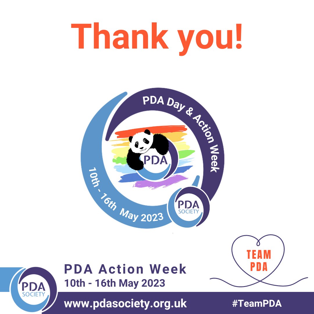 PDASociety's tweet photo. A huge thank you to everyone who has joined us this #PDAActionWeek in working towards understanding, recognition and support for all #PDA people and their families.

It’s been brilliant to see so many people coming together to make a difference for the PDA community! #TeamPDA https://t.co/mCnlrOOYrf