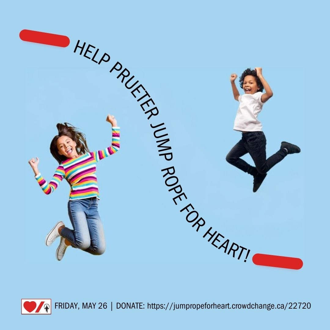 ❤️ Prueter is doing #JumpRopeForHeart &amp; we need your help!
Donate to @heartandstroke to empower kids to build healthy habits and learn the importance of giving.
➡️ Our fundraising page is here: jumpropeforheart.crowdchange.ca/22720
✨ BONUS: If we fundraise at least $500, we get 8% back! ✨