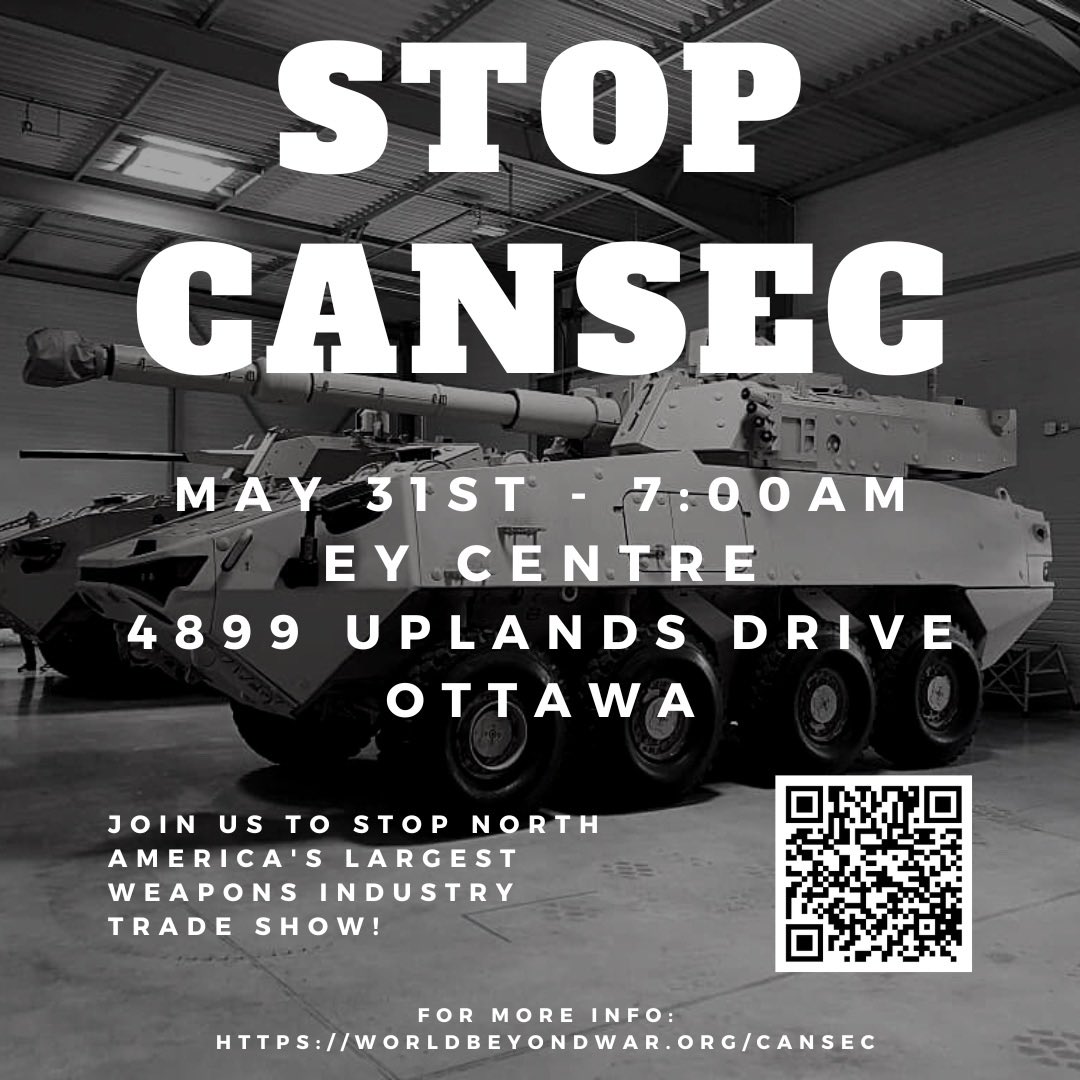 CANSEC is coming up in a couple of weeks, please come out to tell these arms dealers and their hanger-ons that they aren’t welcome in Ottawa!

It’s an early event, but energy will be high and vibes will be positive!