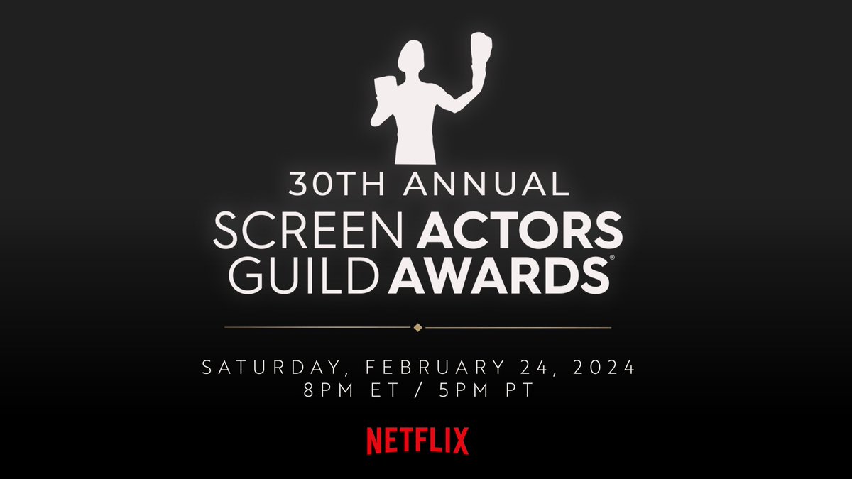 The countdown begins! ⏰ The SAG Awards are back on Saturday, Feb. 24, 2024, exclusively streaming on @Netflix at 8pm ET / 5pm PT.