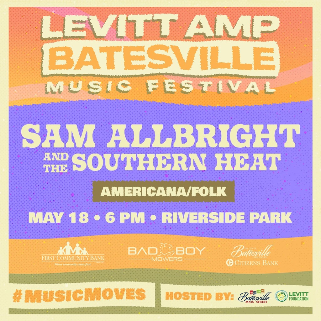 Join us for the first night of the Batesville Levitt Amp Concert Series on Thursday, May 18 at 6 p.m. at Riverside Park. 

When Sam Allbright breaks out his guitar and nostalgic lyricism, a palpable rush of entrancing familiarity fills the room. These Ar… instagr.am/p/CsT05XwOyN9/