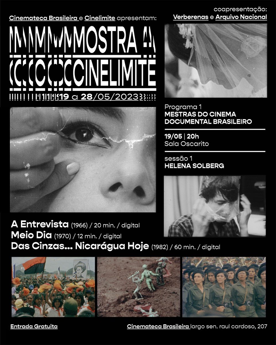 verberenas's tweet photo. O Verberenas tem o privilégio de coapresentar o programa Mestras do Cinema Documental Brasileiro na Mostra @Cinelimite que começa nesta sexta-feira 19/05 na @cinematecabr.

Na noite de abertura, exibiremos uma sessão dedicada à realizadora Helena Solberg. https://t.co/lYq0BssbvE