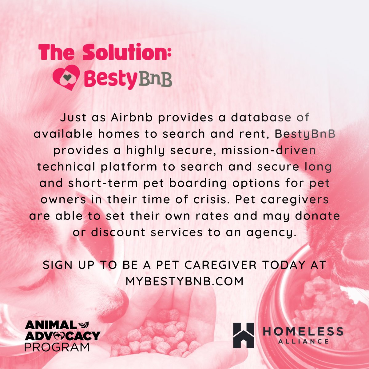 We’re excited to announce our partnership with technology platform @bestybnb to help us connect pet caregivers with people in need. ✨ SIGN UP to be a Pet Caregiver today at  MYBESTYBNB.COM