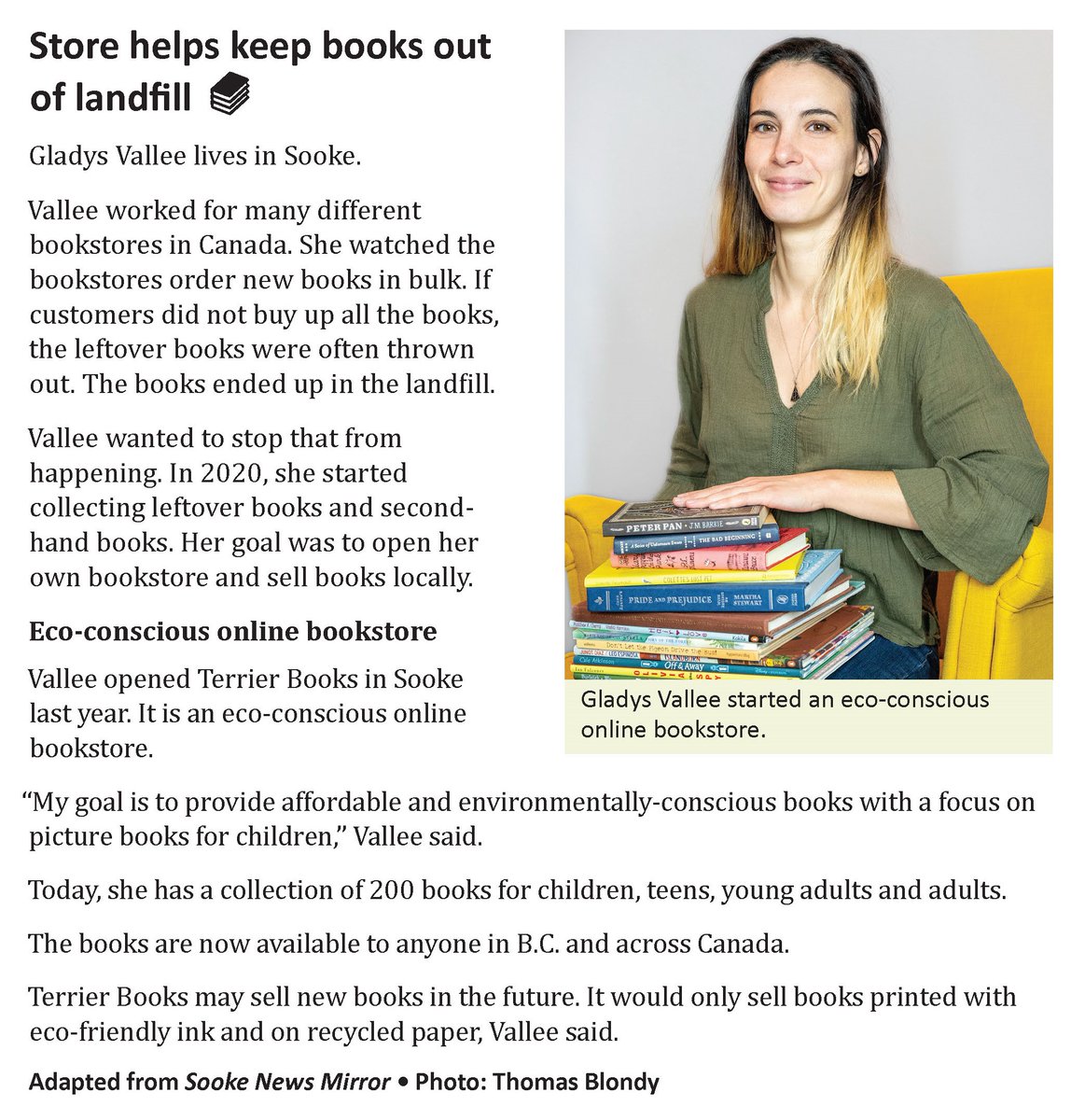 ❤What a great idea! Congratulations to Terrier Books and Gladys Vallee! 🥰

Adapted from @SookeNews

#UsedBooks #ShopSecondhand #PreLovedBooks #EcoFriendly #Books
#Newspaper #AdultLiteracy #ClassroomActivities #TeachingResources

#Subscribe at: thewestcoastreader.com