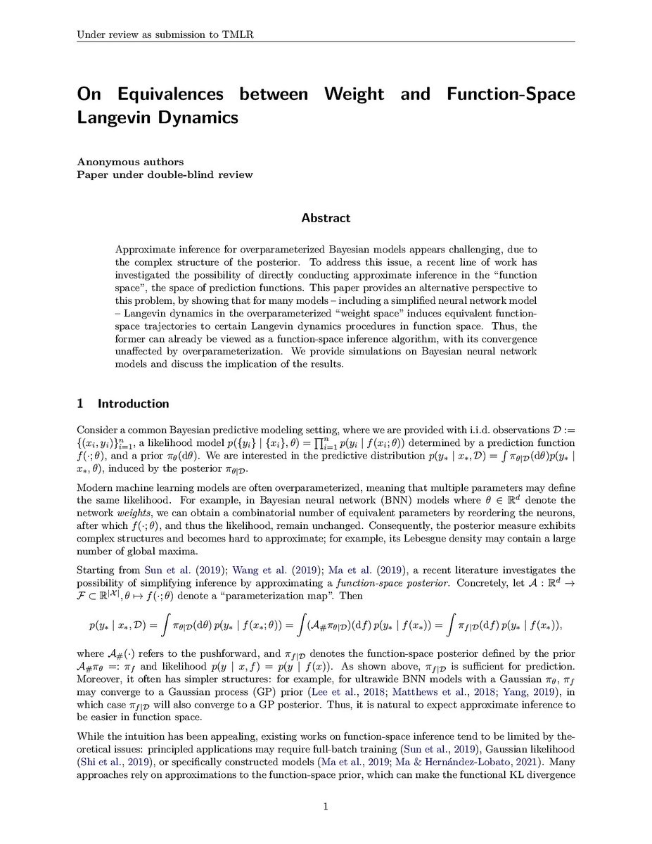 TmlrSub's tweet photo. On Equivalences between Weight and Function-Space Langevin Dynamics

https://t.co/q2OgaX5A1Z

#overparameterization #overparameterized #langevin https://t.co/1mWypWu12N