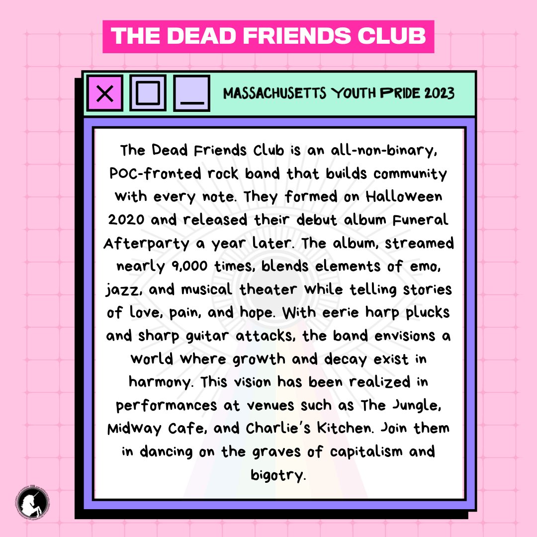 As we mentioned just a bit ago, this is a Youth Pride-packed week, and today is no different! Performing at this year's stage show is the band The Dead Friends Club! Read all about them here, For more info, and to register, visit bagly.org/youthpride.