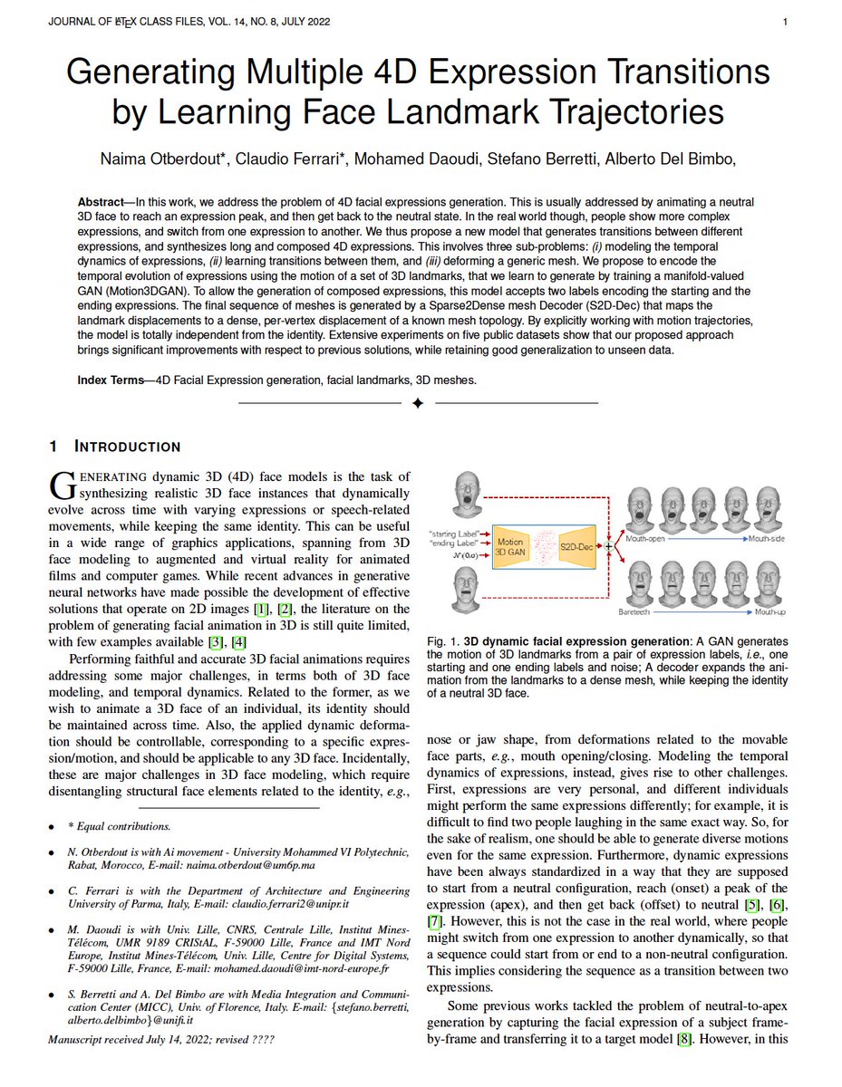 Daoudi Mohamed (@daoudimed64) on Twitter photo Paper accepted in IEEE Transactions On Affective Computing : "Generating Multiple 4D Expression Transitions by Learning Face Landmark Trajectories" <a href="/miccunifi/">MICC- Media Integration and Communication Center</a> <a href="/stefano_berrett/">stefano berretti</a> <a href="/Claudio50480747/">Claudio Ferrari</a> <a href="/geodeepgenhuman/">GeoGen3DHuman</a>
Paper and code coming soon. Paper accepted in IEEE Transactions On Affective Computing : "Generating Multiple 4D Expression Transitions by Learning Face Landmark Trajectories" <a href="/miccunifi/">MICC- Media Integration and Communication Center</a> <a href="/stefano_berrett/">stefano berretti</a> <a href="/Claudio50480747/">Claudio Ferrari</a> <a href="/geodeepgenhuman/">GeoGen3DHuman</a>
Paper and code coming soon.