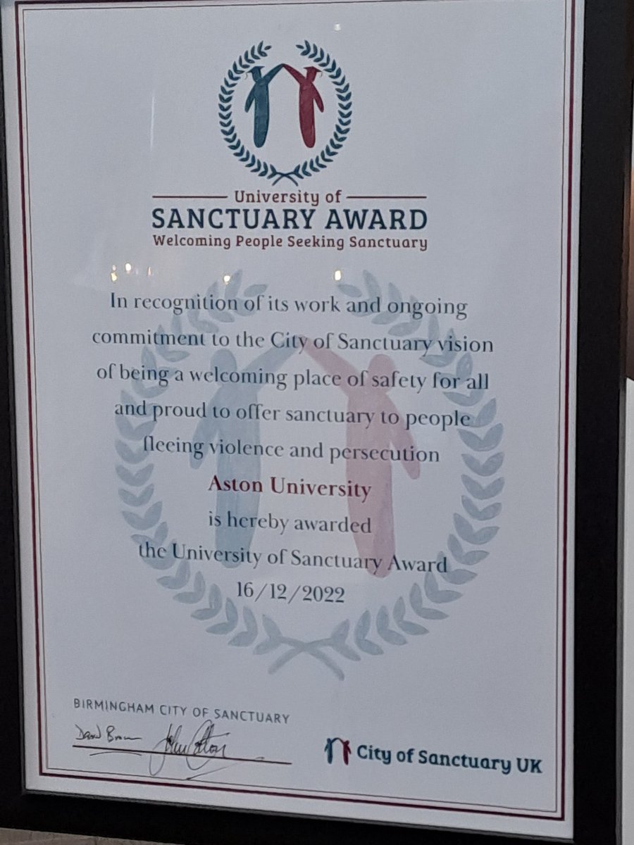 Had the privilege of witnessing @AstonUniversity being awarded University of Sanctuary status, in amazing company Thanks @ceeveebee1, @FatimaZakia13, @amymaclean, Azra and Dee for attending - your work to make our City a better place is an inspiration to us all