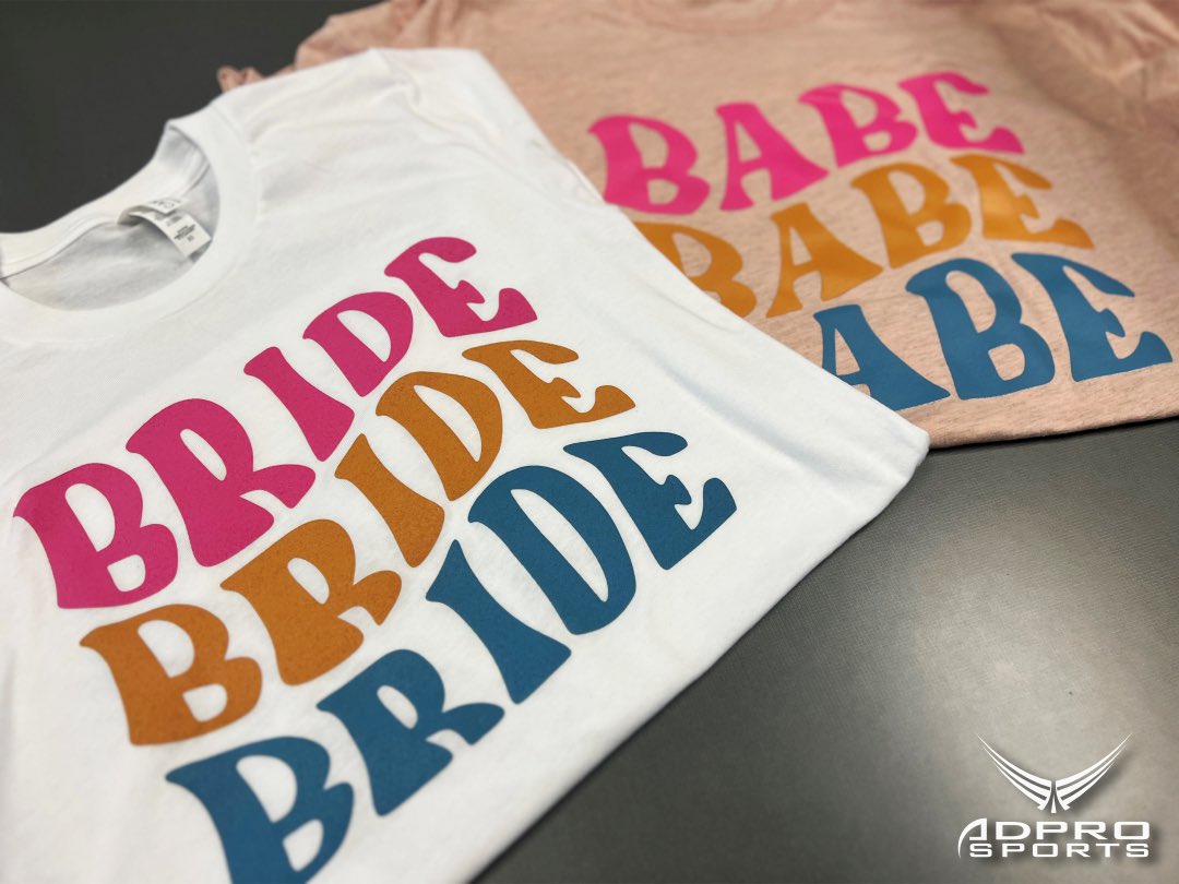 ADPROSports's tweet photo. Our Graphics team brought a neat concept to life for a bride and her bachelorette party as they celebrate her upcoming marriage. #bridetobe #bachlorette #tees #coolconcept #celebrate #congratulations https://t.co/BNcL20Ruco