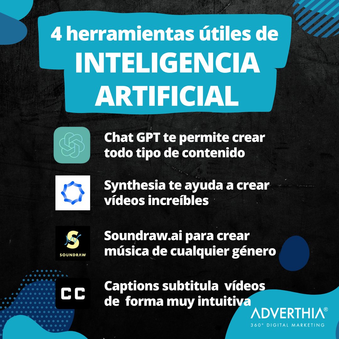 adverthia's tweet photo. 🤯Así puedes utilizar la #InteligenciaArtificial en tu #estrategia de #marketingdigital

La #IA puede ayudarnos en la creación de contenido para #redessociales o #web si la usamos de forma responsable y adecuada
¿Has probado ya estas herramientas? Comenta👇 https://t.co/RmAhuY3dkx