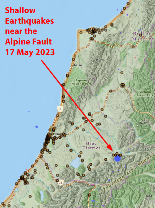 OtagoGeology's tweet photo. Lots of people reported feeling these shallow earthquakes near New Zealand's Alpine Fault on 17th May 2023.
More information. including live data at https://t.co/P9B1Fya1SM
Alpine Fault information at https://t.co/aMaf0fbSOb
Data from GeoNet
#Alpinefault https://t.co/ROperKyHpb