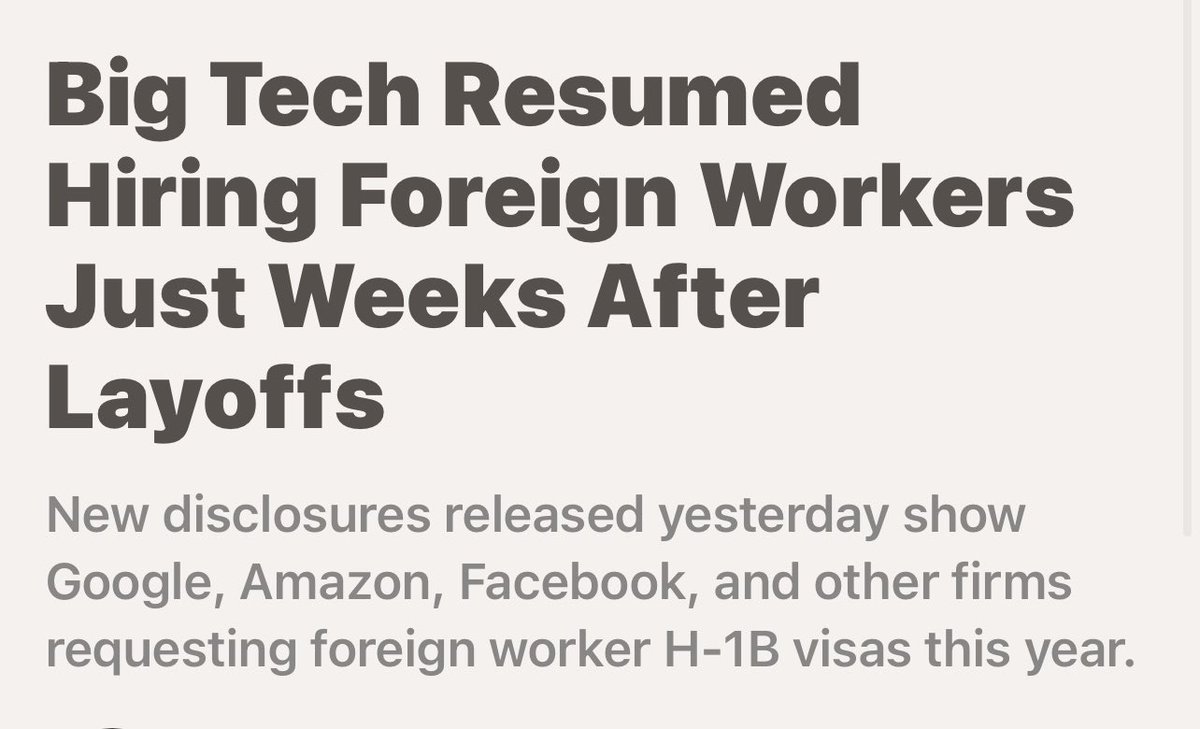 Same ol’ song and dance. Layoff thousands of domestic workers and bring in workers you can drastically underpay and hold hostage with their H-1 visas. Despicable.