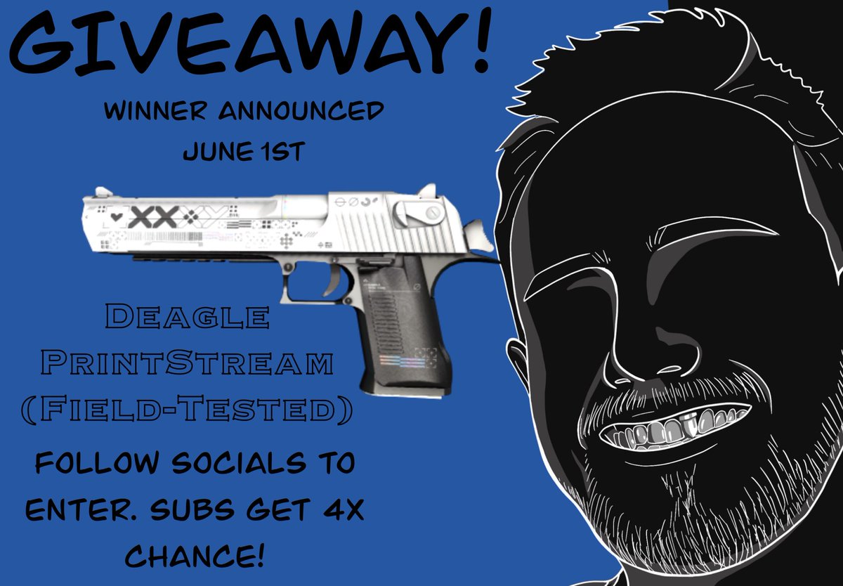 BulletToothTom's tweet photo. ⚠️GIVEAWAY⚠️
Deagle Printstream.
Steps to enter:
1) Follow me on twitch https://t.co/KsY1dXIrTb 
2) Follow me on tiktok - link in Bio
3) Like this post
4) Retweet

Winner announced June 1st https://t.co/WhSvGF7wFV