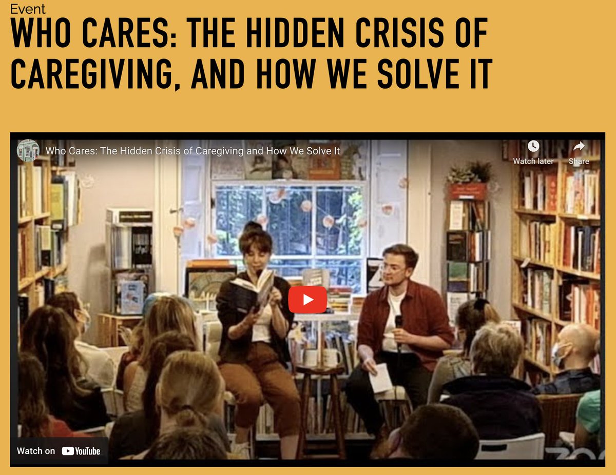 Lighthousebks's tweet photo. We had a tremendous evening with feminist writer and activist @emilykenway, in conversation with @moss_pepe about her brilliant new book Who Cares.

For anyone who missed it and is curious about the hidden, broken world of care, you watch it back here:
https://t.co/kYJ2ua2uJW https://t.co/swFtgqAn4v