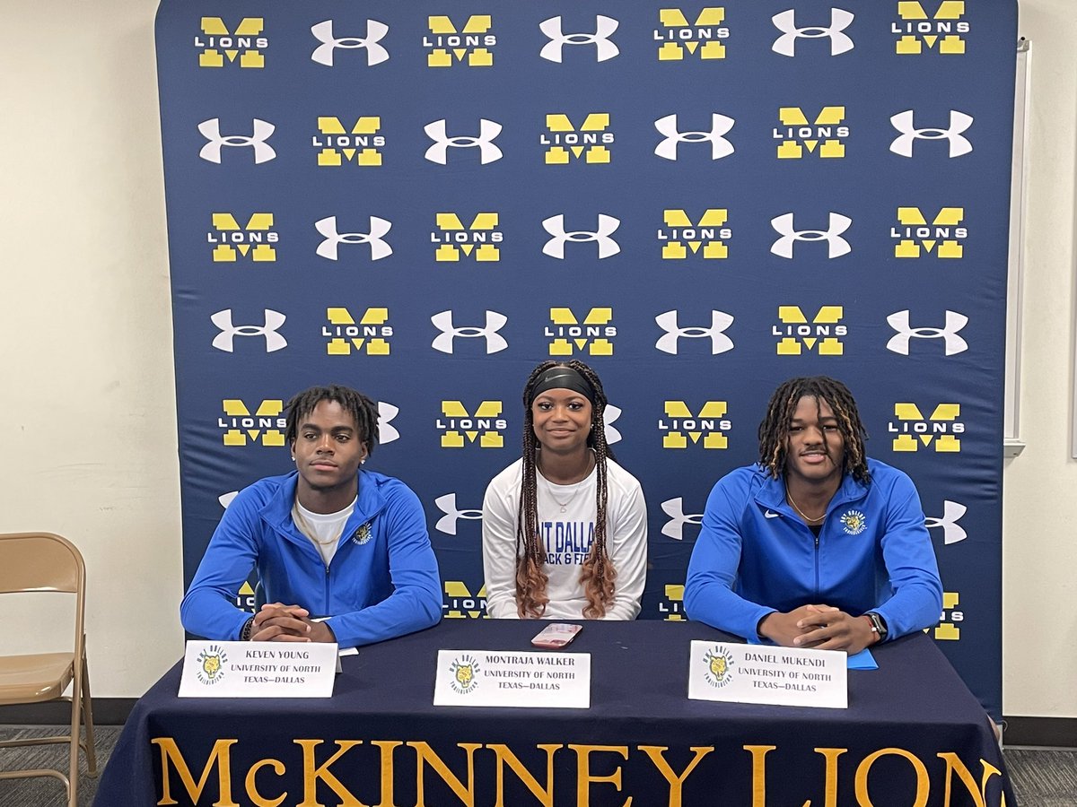 Congratulations to our UNT-Dallas @UNTDallasTFXC Signees!!

Keven Young @The_Keven_Young 
Montraja Walker 
Daniel Mukendi

We are extremely proud of you and can’t wait to witness your next chapter!

@MHSLions @McKISDAth 

#WAWG #WAWN #BurnItUp