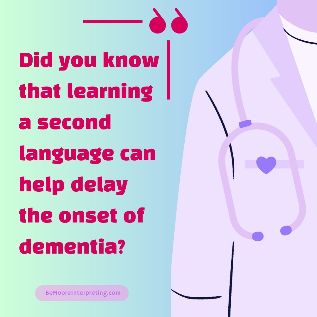 bemooreintrprtr's tweet photo. Did you know that bilingualism delays the onset of dementia by 4-5 years? Learning a second language creates new neural pathways, keeping the mind sharp. So keep your mind sharp and learn a new language!
Visit us today at https://t.co/OyoNllKQzZ. https://t.co/1ybpb9DDRr