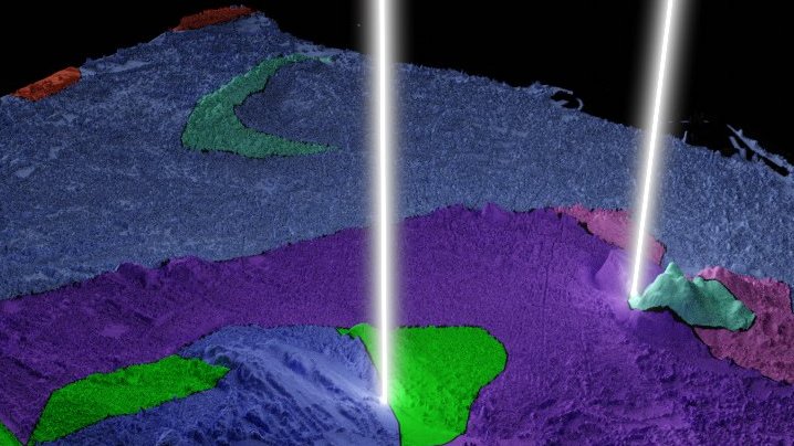 Geology of Edinburgh. #b3d, #qgis, using WFS from BGS <a href="/BritGeoSurvey/">British Geological Survey</a>. Aggasiz Rock (Blackford Hill) and Hutton's section (Salisbury Crags) getting shot from space with lasers