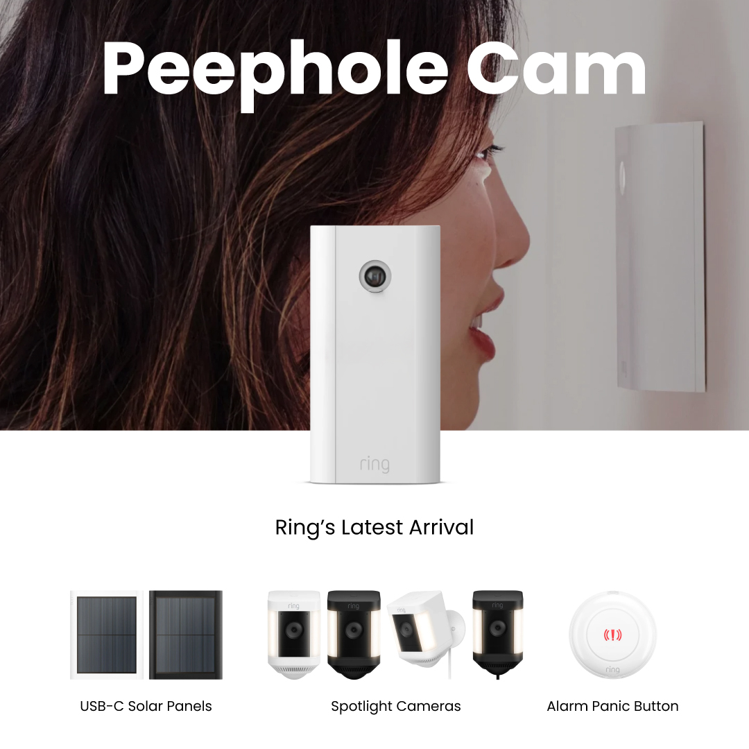 Peep this - the latest @ring arrivals are here! Check out the newest Peephole Cam, Solar Panels, and Spotlight Cameras here: ow.ly/Zfnc50OpANU

#distributors #customintegrator #consumerelectronics #custominstall #homebuilder #homesecurity #ring #securitysolutions