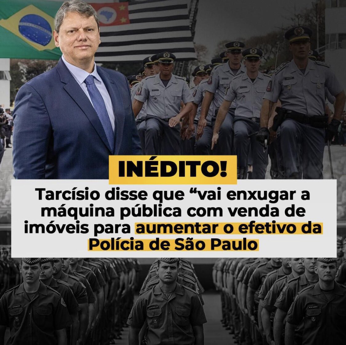 Tarcísio disse que há “espaço fiscal” para aumentar a remuneração das forças de segurança! Pra cima, meu governador @tarcisiogdf 🚀🇧🇷