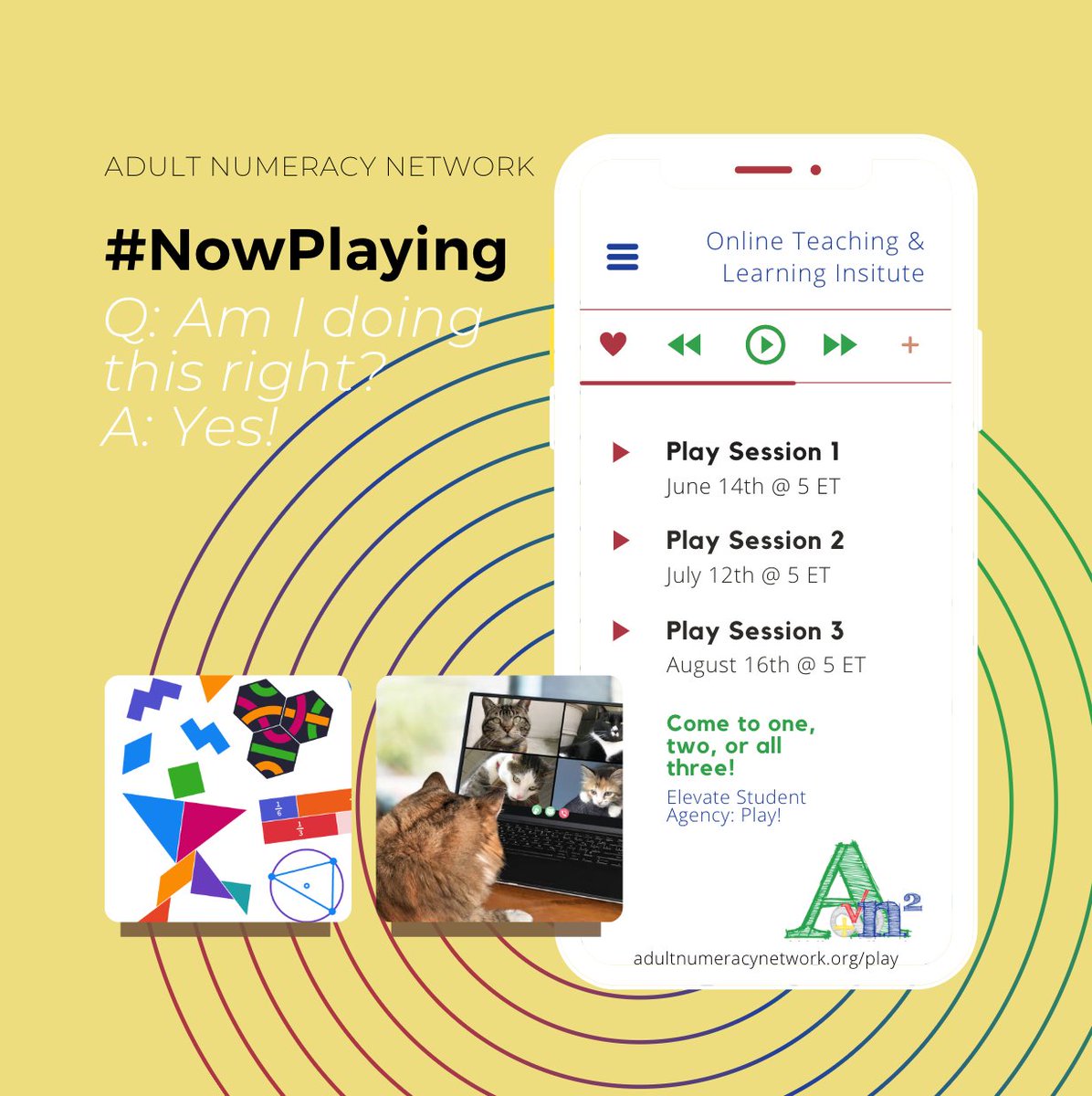 ANN Presents: #NowPlaying (with Math!). 

June 14th, July 12th, &amp; Aug 16th. 
5-6:30pm EST

Learn more @ adultnumeracynetwork.org/Play/
#ANNMath #AdultEdu