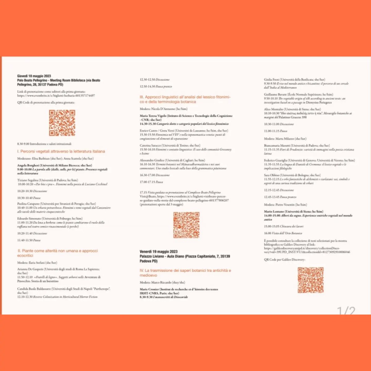 Padova, 18-19 maggio 2023
HERBARIA - La varietà vegetale in letteratura, linguistica e filologia.
Convegno organizzato dal 36° Ciclo del corso di dottorato in ‘Scienze linguistiche, filologiche e letterarie’ dell’Università di Padova.