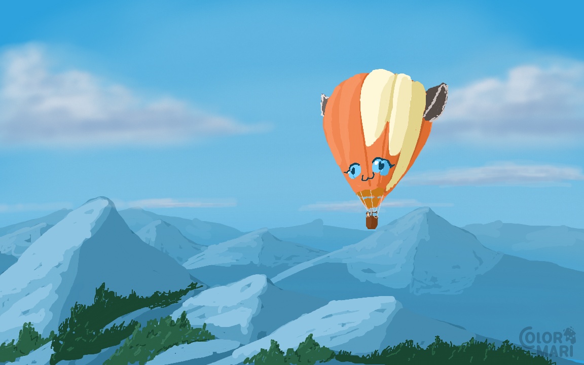 Hier eines der Bilder, die ich gestern in der Runde ColorMari von <a href="/littlefoxpanda/">Littlefoxpanda | VGEN Artist</a> gemalt habe.

Prompt: littlefoxpanda fliegt in einem Heißluftballon über ein Gebirge

#colormari