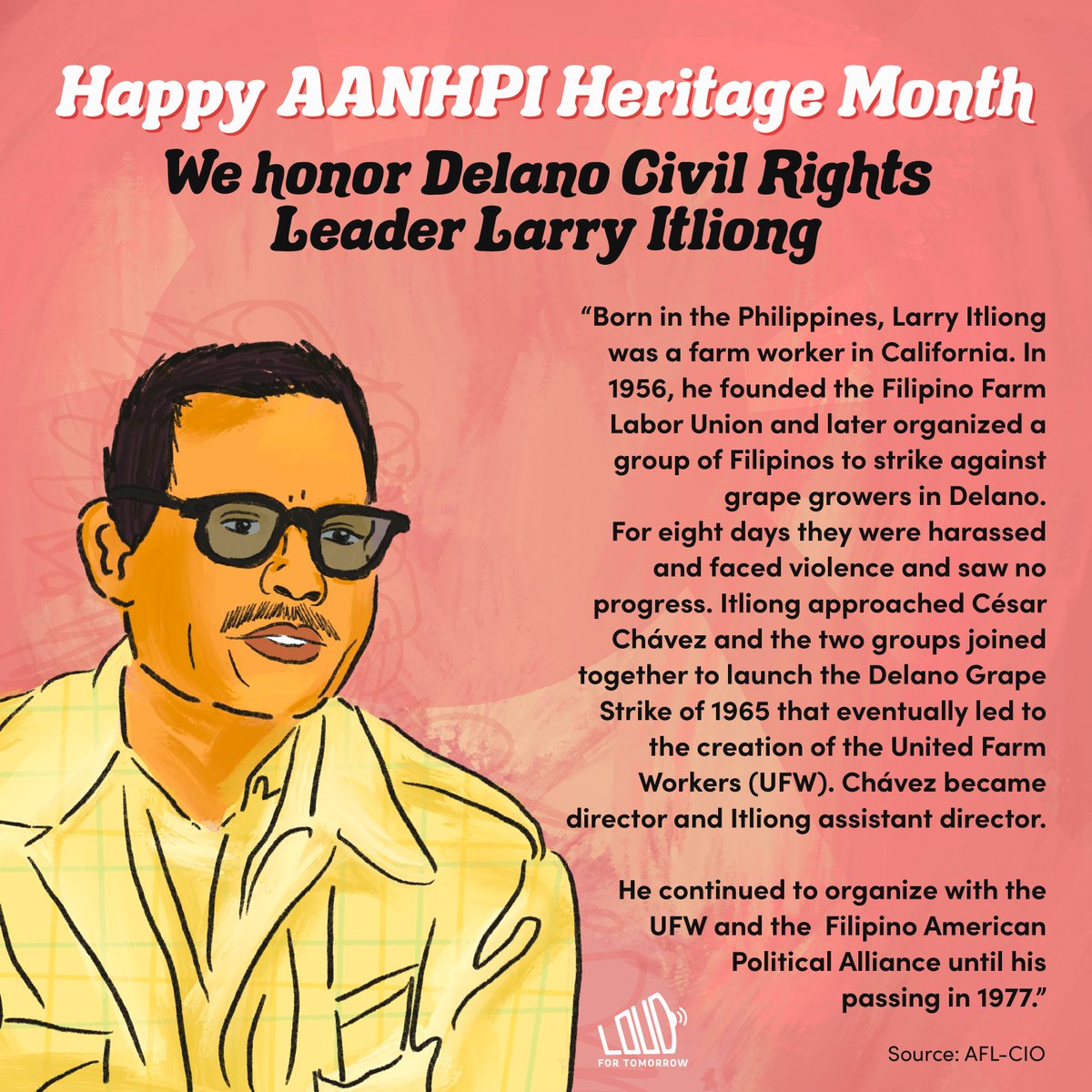 netacollabllc's tweet photo. Larry Itliong, a catalyst for change. 👏
Larry led the Filipino American farm workers strike in 1965 and, helped organize a cannery workers’ union in Alaska, led lettuce strikes in Salinas, California, and organized asparagus strikes in Stockton. #FarmworkersMovement #AANHPI https://t.co/txyFn1AME5