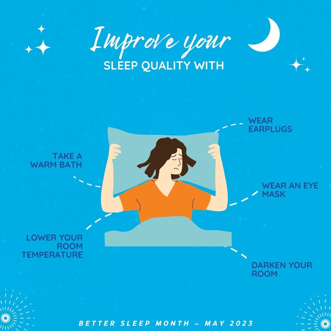 Happy Better Sleep Month! 😴🌙 Try these tips for a better night's sleep: wear ear plugs, take a warm bath, wear an eye mask, lower your room temperature, and darken your room. Sweet dreams! 💤 #BetterSleepMonth #SleepQuality #HealthyHabits @thesleepdoctor