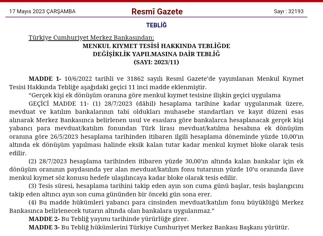 Bankalara, 2 ay içinde gerçekleştirmeleri gereken taze bir dövizden TL'ye dönüşüm yükümlülüğü geldi. KKM'ye %60 faiz verene kadar sürecek gibi bu iş...