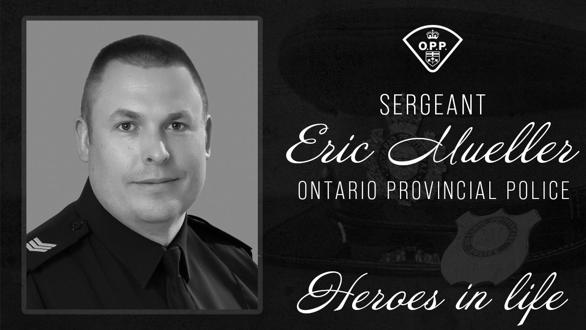 OPP_News's tweet photo. The procession and funeral for OPP Sgt. Eric Mueller will be held on Thursday. Members of the public who wish to watch can do so on the channels listed below. The procession will begin at 9:10AM, followed by the funeral service at 11AM. The service will not be open to the public. https://t.co/uebajKTDOC