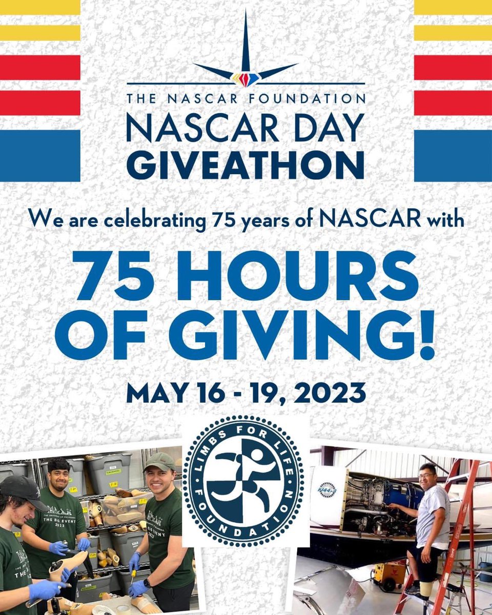 limbsforlife's tweet photo. Start your engines and join in the @nascar DAY GiveAThon and support #LimbsforLife directly Each hour we receive at least $25 in donations opens the gate for additional grants and matching funds from #NASCAR. Give often to help us reach the checkered flag
https://t.co/506fhuaTQH https://t.co/yXjUwHXXlA