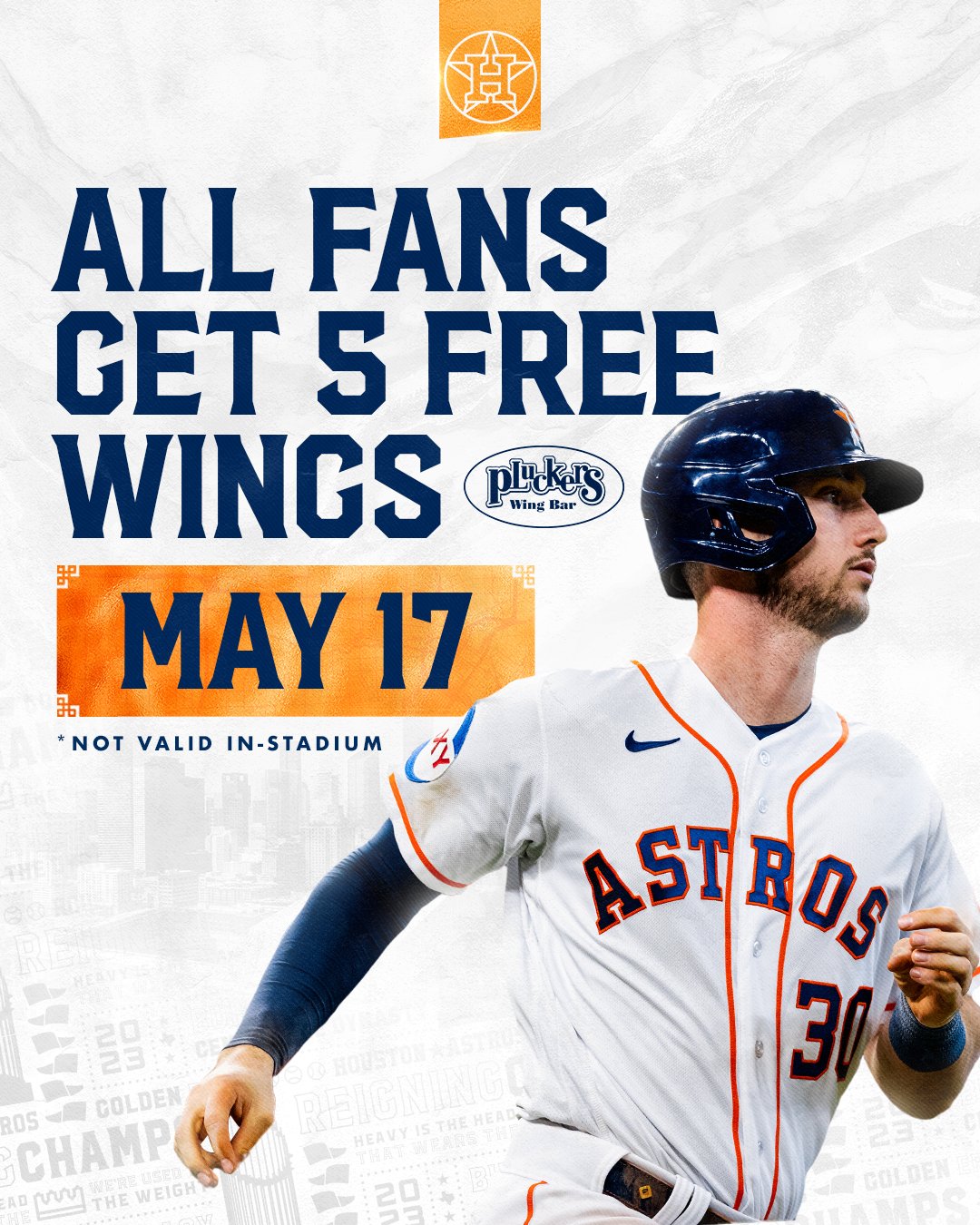 Houston Astros on Twitter to the game and get 5 free wings at